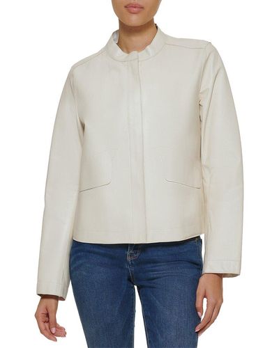 Cole Haan Laser Cut Double Face Leather Jacket - White