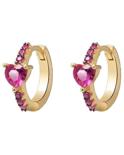 Gabi Rielle 14k Over Silver Cz Heart Huggie Earrings - Pink