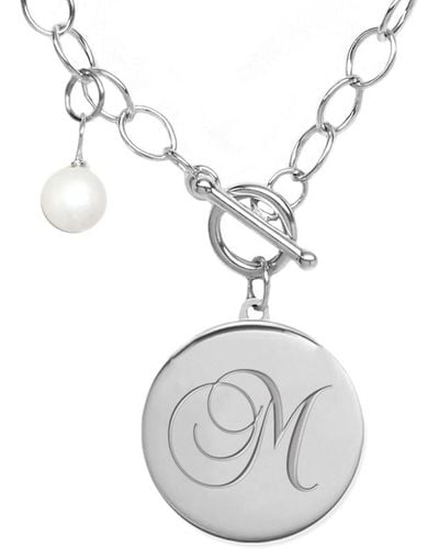 Jane Basch Silver 6-8mm Pearl A-z Initial Toggle Necklace (a-z) - Metallic