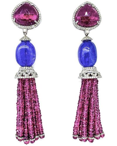 Arthur Marder Fine Jewelry 14k & Silver 55.27 Ct. Tw. Diamond & Gemstone Tassel Earrings - Pink