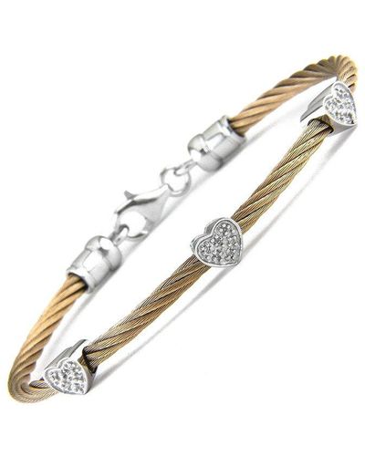 Monary Steel 0.05 Ct. Tw. Diamond Heart Bangle Bracelet - Metallic