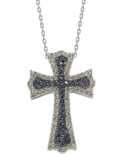 Suzy Levian Silver Diamond & Sapphire Cross Necklace - White