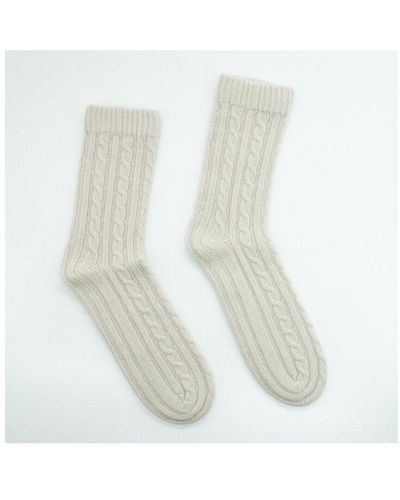 Portolano Ladies Chunky Socks With Rows Of Cables - White