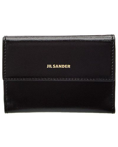 Jil Sander Logo Mini Leather French Wallet - Black
