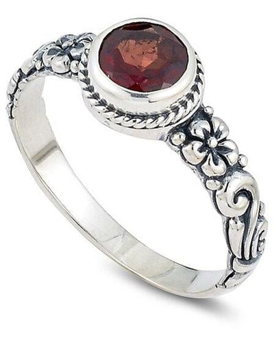 Samuel B. Silver 1.00 Ct. Tw. Garnet Floral Ring - White