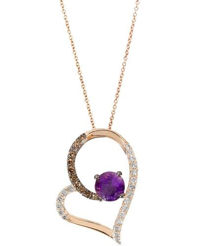 Le Vian Le Vian 14k Rose Gold 1.50 Ct. Tw. Diamond & Amethyst Pendant Necklace - Pink