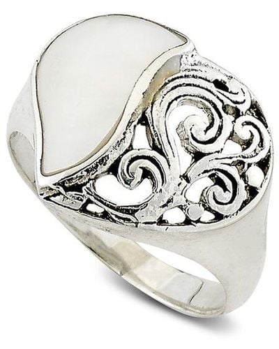 Samuel B. Silver Pearl Filigree Heart Ring - White