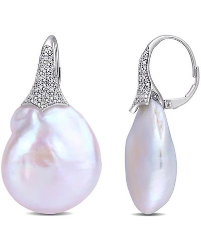 Rina Limor 14k 0.24 Ct. Tw. Diamond 20-20.5mm Pearl Drop Earrings - Multicolor