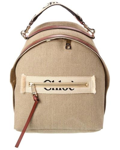 Chloé Woody Canvas & Leather Backpack - Natural