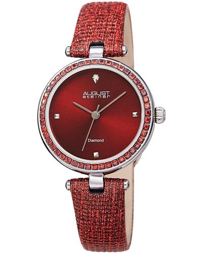 August Steiner Quartz Diamond Red Dial Watch