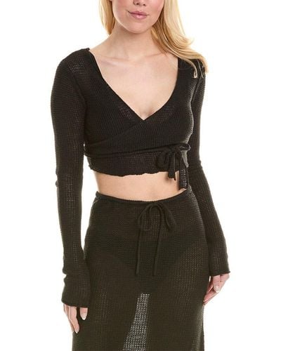 Onia Textured Linen Wrap Sweater - Black