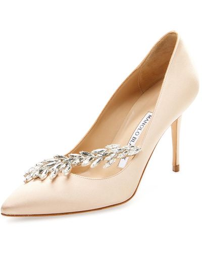 Manolo Blahnik Nadira Embellished Satin Pump - Natural