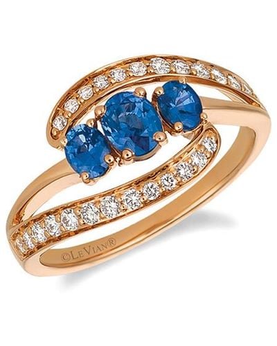 Le Vian Le Vian 14k Rose Gold 1.08 Ct. Tw. Diamond & Sapphire Ring - Blue