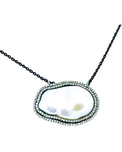 Arthur Marder Fine Jewelry Silver 1.00 Ct. Tw. Diamond & 25-19 Mm Pearl Necklace - Metallic