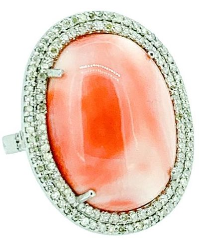 Arthur Marder Fine Jewelry Silver 1.00 Ct. Tw. Diamond & Coral Ring - White