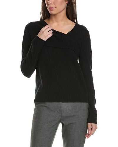 Lafayette 148 New York Pleated Front Cashmere Sweater - Black