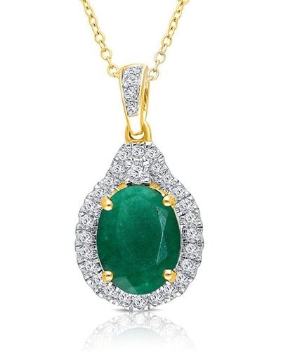 Kallati 14k 1.95 Ct. Tw. Diamond & Emerald Pendant Necklace - Green