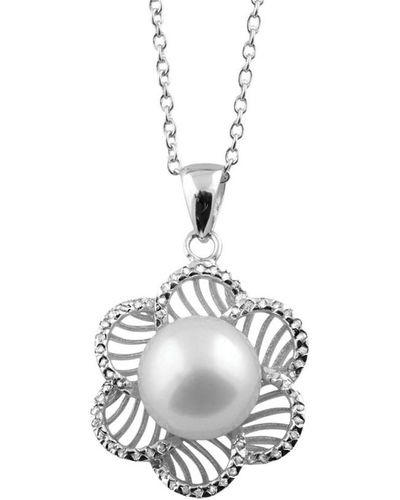 Splendid Silver 9-9.5mm Freshwater Pearl Flower Shaped Necklace - White