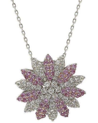 Suzy Levian Silver 0.02 Ct. Tw. Diamond & Sapphire Pendant Necklace - Metallic