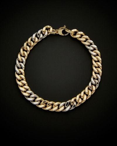 Italian Gold 14k Two-tone Semi-solid Curb Link Bracelet - Black