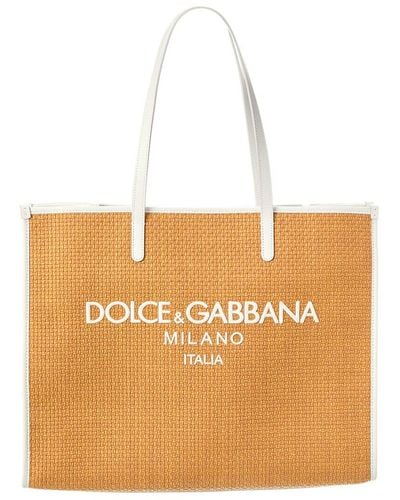 Dolce & Gabbana Dg Large Woven Raffia & Leather Shopper Tote - Natural