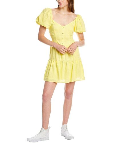 DNT Smocked Linen-blend Mini Dress - Yellow