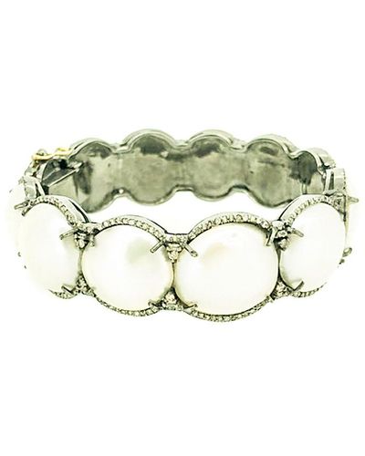 Arthur Marder Fine Jewelry Silver 2.50 Ct. Tw. Diamond & 15mm Pearl Bracelet - Green