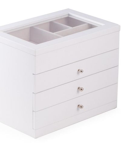 Bey-berk White Wood Jewelry Case With 3 Drawers