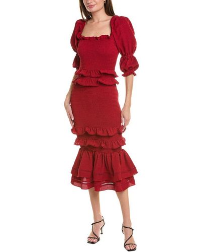 Rachel Parcell Smocked Midi Dress - Red