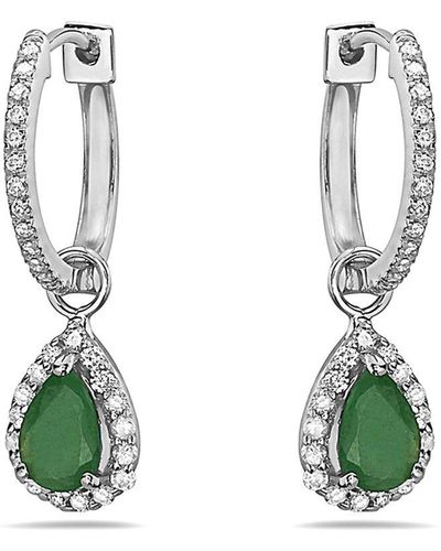 Forever Creations USA Inc. Signature Collection 14K 1.06 Ct. Tw. Diamond & Emerald Mini Huggie Hoops - Green