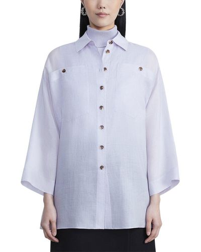 Lafayette 148 New York Oversized Pocket Shirt - Blue