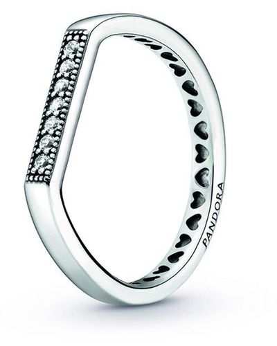 PANDORA Signature Silver Cz Bar Ring - White