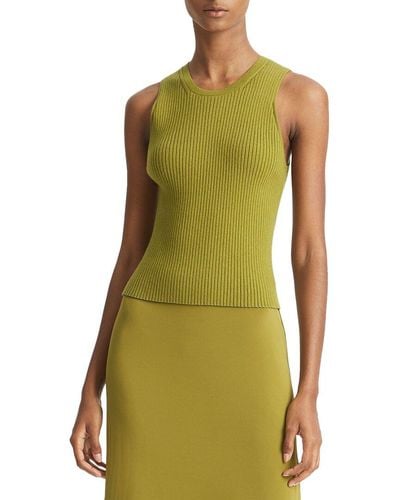 Vince Ribbed High Neck Wool-blend Tank - Green