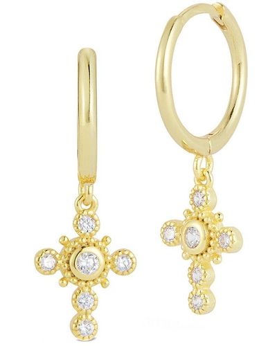 Glaze Jewelry Silver Cz Cross Huggie Earrings - Metallic