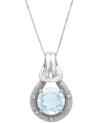 MAX + STONE Max + Stone 10k 1.65 Ct. Tw. Diamond & Aquamarine Pendant Necklace - Blue