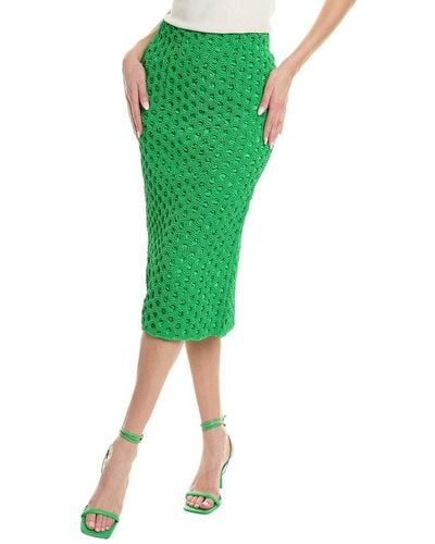 Ganni Smocked Satin Pencil Skirt - Green