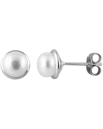 Splendid Rhodium Plated Silver 6-6.5mm Pearl Drop Earrings - Metallic