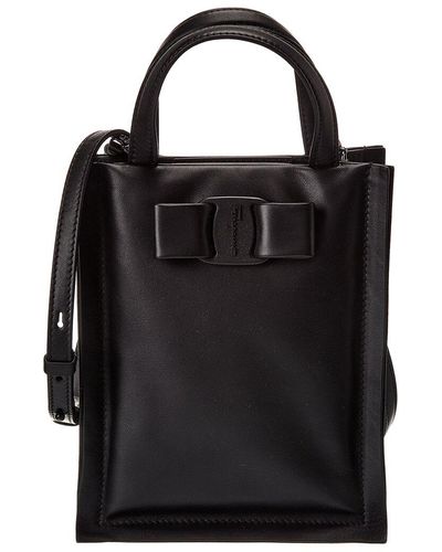 Ferragamo Ferragamo Viva Bow Mini Leather Tote - Black