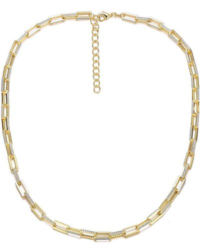 Genevive Jewelry Silver Cz Link Chain Necklace - Metallic