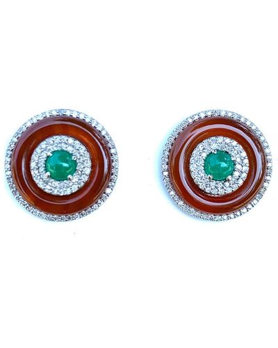 Arthur Marder Fine Jewelry Silver 1.43 Ct. Tw. Diamond & Emerald Earrings - Blue
