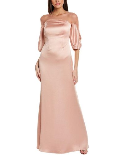 Rene Ruiz Crepe Column Illusion Gown - Pink