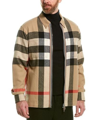 Burberry Check Wool-blend Over Shirt - Brown