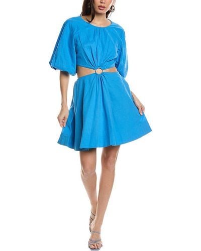 Jason Wu Puff Sleeve Cutout Linen-blend Mini Dress - Blue