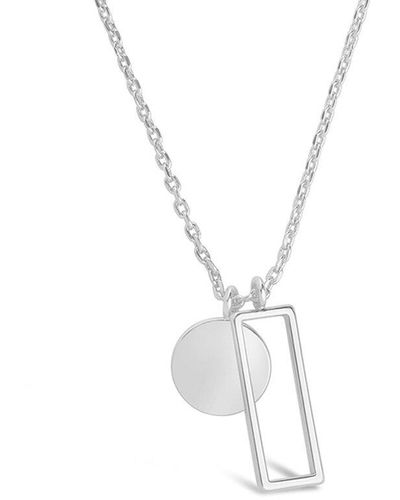 Sterling Forever Rhodium Plated Rectangle & Circle Pendant Necklace - White
