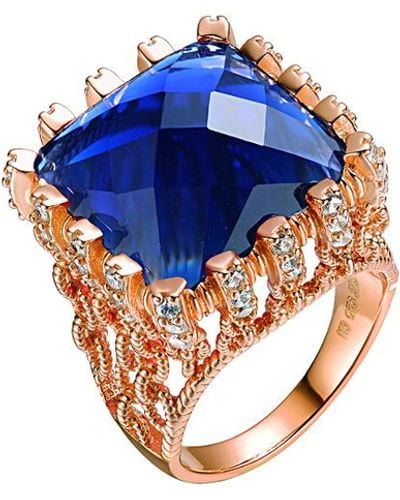 Genevive Jewelry 14k Rose Gold Vermeil Cz Ring - Blue