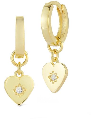 Glaze Jewelry Silver Cz Heart Huggie Earrings - Metallic
