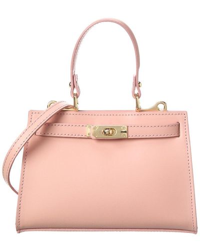 Italian Leather Top Handle Bag - Pink