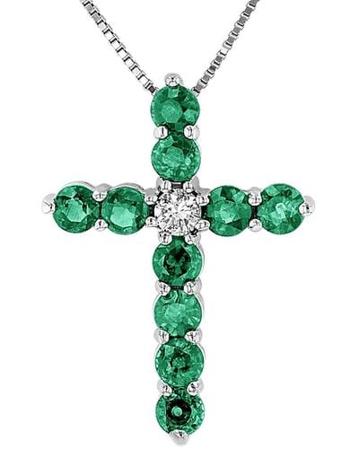 Diana M. Jewels Fine Jewelry 14k 1.33 Ct. Tw. Diamond & Emerald Cross Pendant Necklace - Green