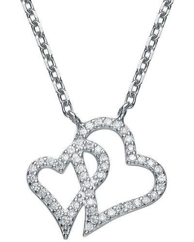 Genevive Jewelry Silver Cz Double Heart Pendant Necklace - White