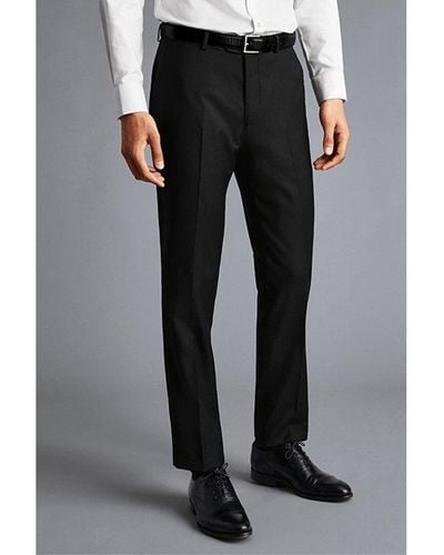 Charles Tyrwhitt Slim Fit Twill Business Wool Suit Trouser - Black
